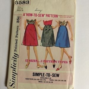 Vintage Simplicity Sewing Pattern 5583 Misses' & Juniors Midi Skirts Size 14